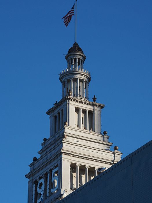 Ferry Building clock tower at sunset