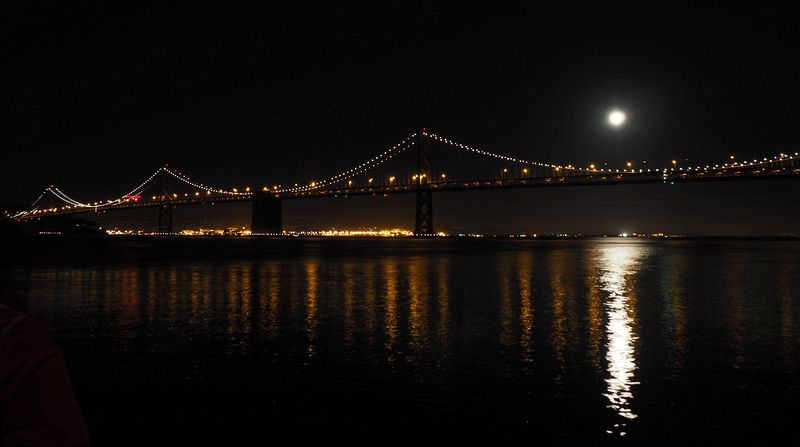 Full moon above the Bay Bridge