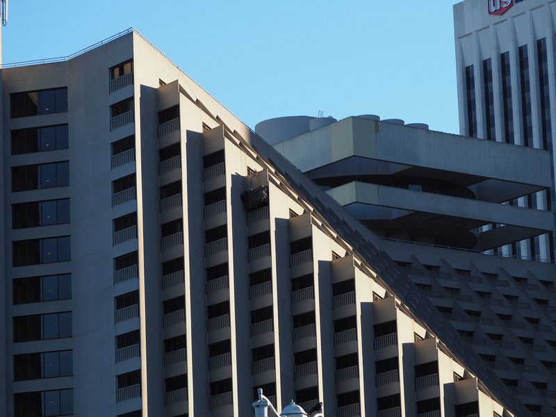 Hyatt Regency geometric building at sunset