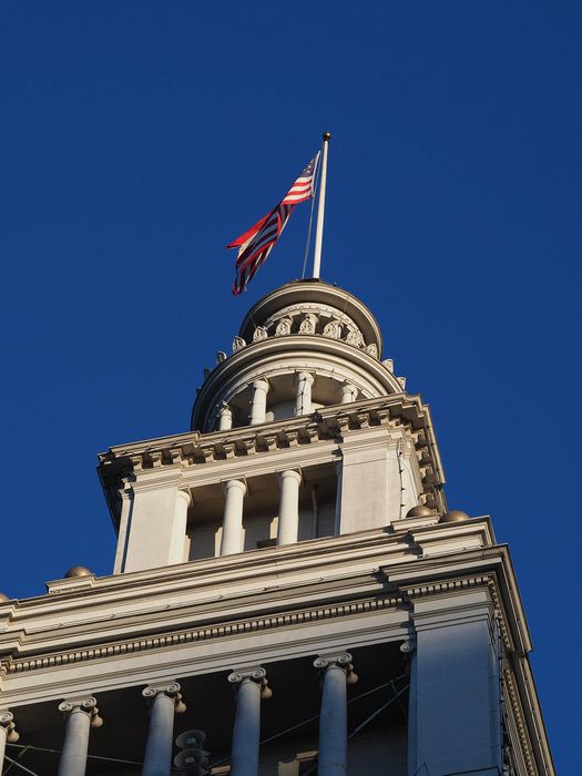 View of the Ferry Building clock tower from below