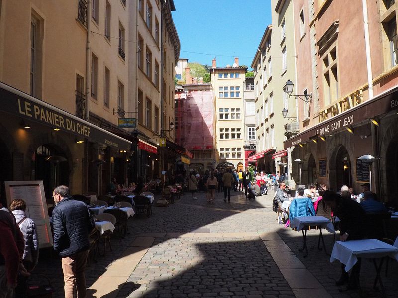 A side street packed with restaurants