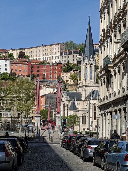 A view across a footbridge to Vieux Lyon