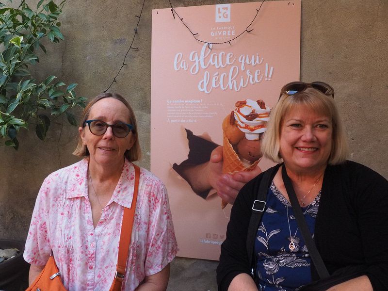 June and Linda ready for their ice cream