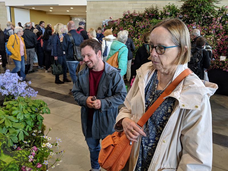 Mark and June admire the flowers