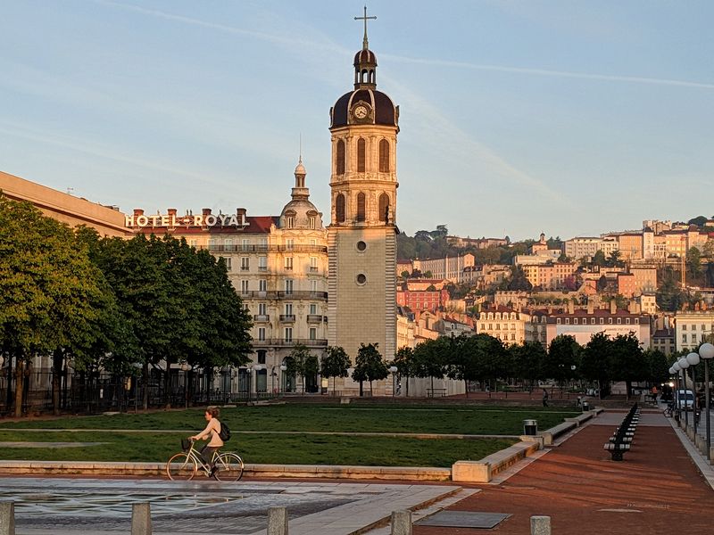 Our hotel next to the Place Antonin Poncet and with Fourviere Hill in the background