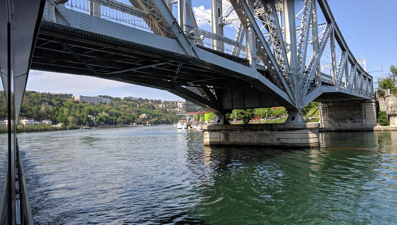 Our riverboat barely fits under some bridges