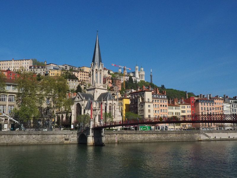 St George Church and a footbridge over the Saone River