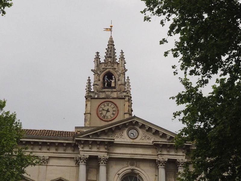 The town clock tower has marionettes