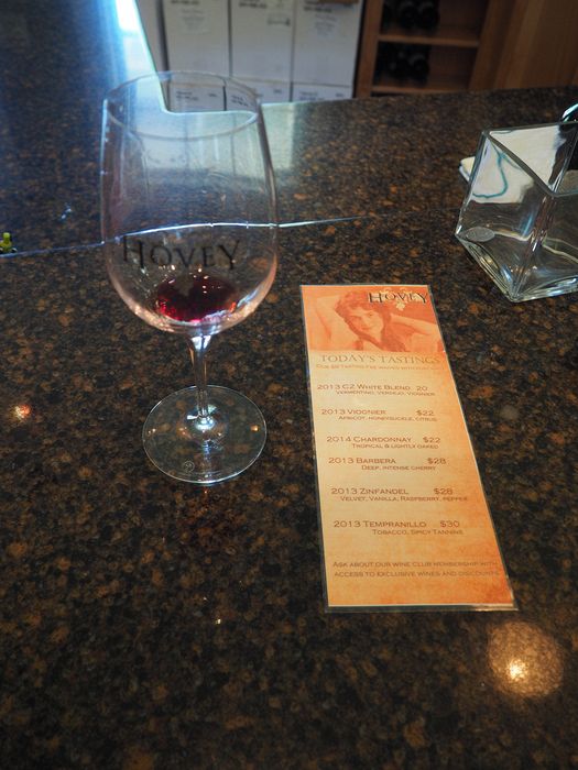 Hovey Vineyards tasting menu